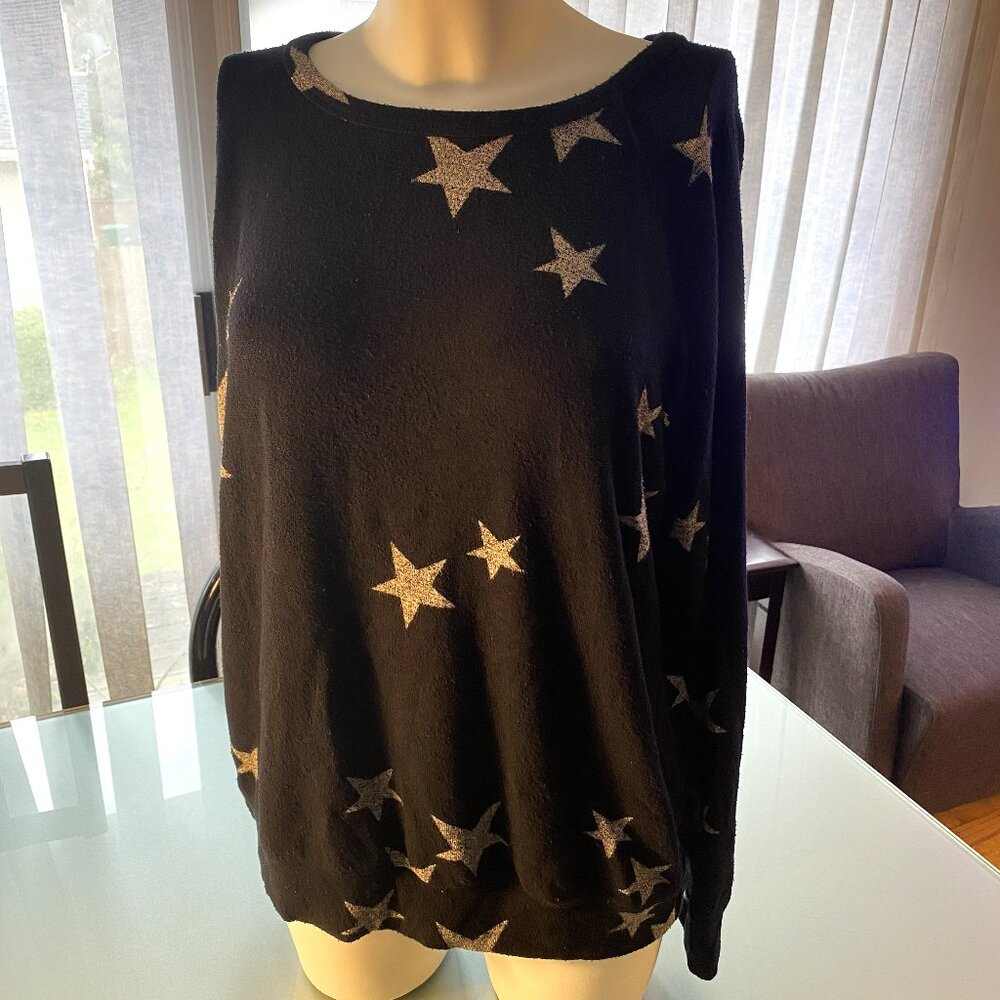 Buffalo David Bitton Star Printed Black Crew Neck Sweatshirt Size L Lightweight
